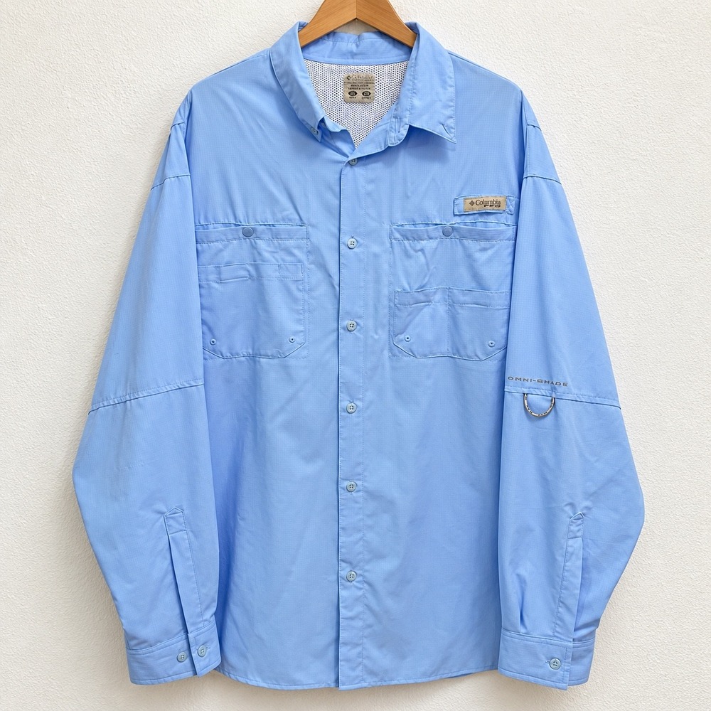Columbia PFG Tamiami II Fishing Shirt Mens XXL Blue LS Omni-Shade UPF 40